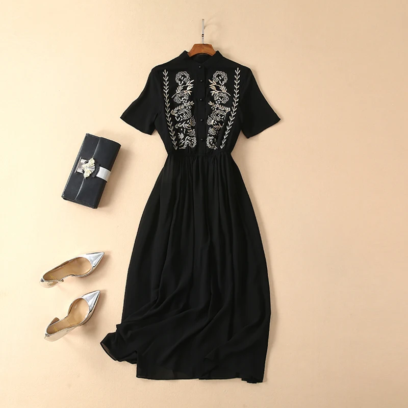 HIGH QUALITY Newest 2019 Summer Runway Dress Women's Short Sleeve Embroidery Buttons Mid-calf Dress
HIGH QUALITY Newest 2019 Summer Runway Dress Women's Short Sleeve Embroidery Buttons Mid-calf Dress
