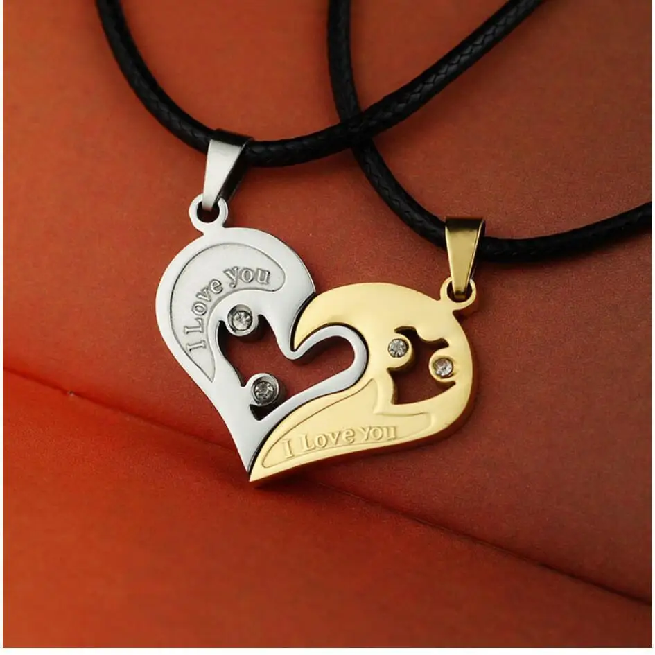 Фото Мужские ожерелья из нержавеющей стали с черными сердечками для пар женские