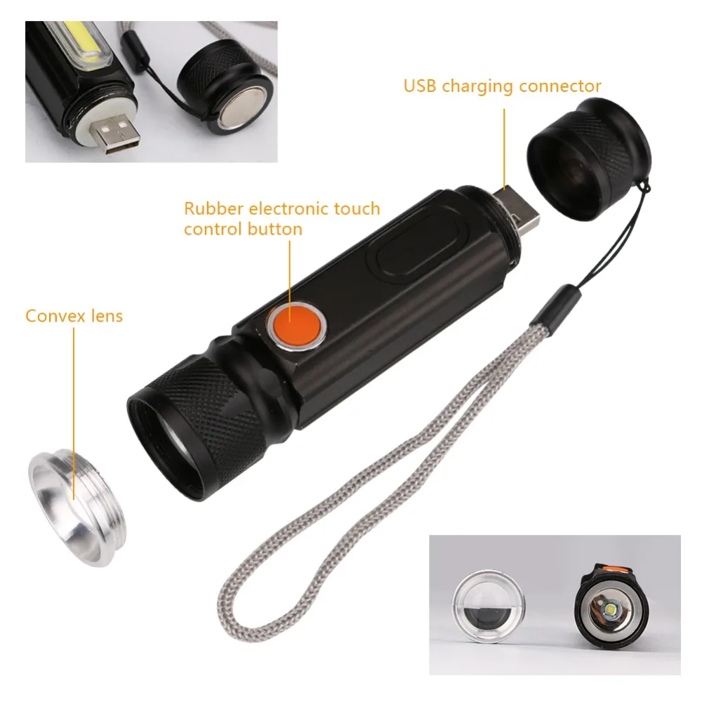 Zoom Flash light T6 +COB LED x900 Flashlight USB Rechargeable torch lamp 4 Mode penlight For outdoor Fishing Hunting Lantern
Zoom Flash light T6 +COB LED x900 Flashlight USB Rechargeable torch lamp 4 Mode penlight For outdoor Fishing Hunting Lantern