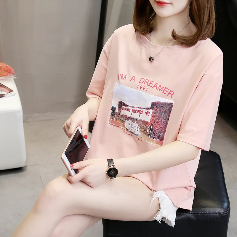 Cotton Print T shirts Women Pink girl heart Tees Casual O-Neck Short Sleeve Loose Cool T-shirt Female Tops 
Cotton Print T shirts Women Pink girl heart Tees Casual O-Neck Short Sleeve Loose Cool T-shirt Female Tops
