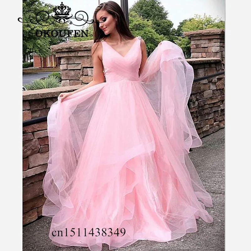 Pink Prom Dresses With Beads Crystal 2019 Long Tiered A Line Sexy Backless Deep V Neck Graduation Evening Dress Party For Women
Pink Prom Dresses With Beads Crystal 2019 Long Tiered A Line Sexy Backless Deep V Neck Graduation Evening Dress Party For Women