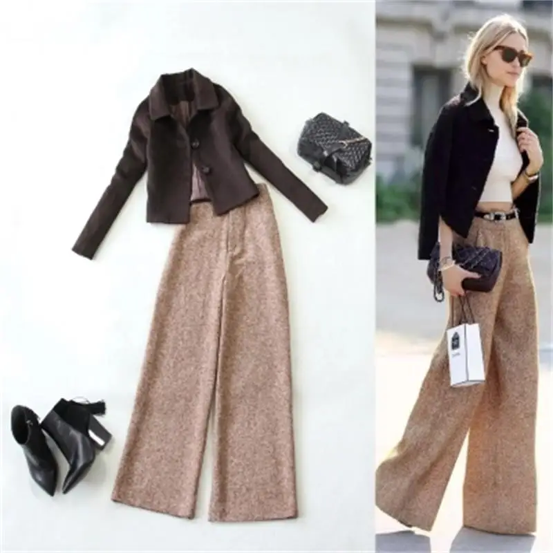 Fashion suit female winter /spring New large size Coffee color wool short jacket + high waist wide leg pants suit women
Fashion suit female winter /spring New large size Coffee color wool short jacket + high waist wide leg pants suit women