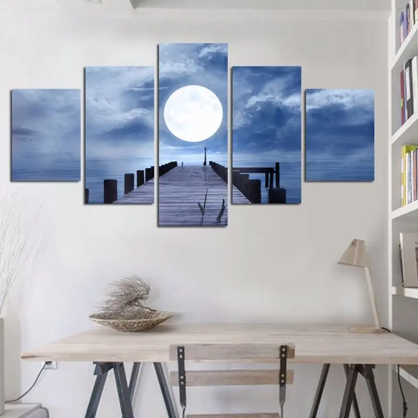 Canvas HD Prints Painting 5 Pieces Moon Night Pier Bridge Lake Poster Modular Wall Art Pictures Living Room Home Decor Framework
Canvas HD Prints Painting 5 Pieces Moon Night Pier Bridge Lake Poster Modular Wall Art Pictures Living Room Home Decor Framework