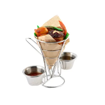 New 1pcs Fried Food Basket Holder Chip Rack Food Cone Holder with 2 Stainless Steel Sauce Cups holder Great Kitchen Restaurant
New 1pcs Fried Food Basket Holder Chip Rack Food Cone Holder with 2 Stainless Steel Sauce Cups holder Great Kitchen Restaurant