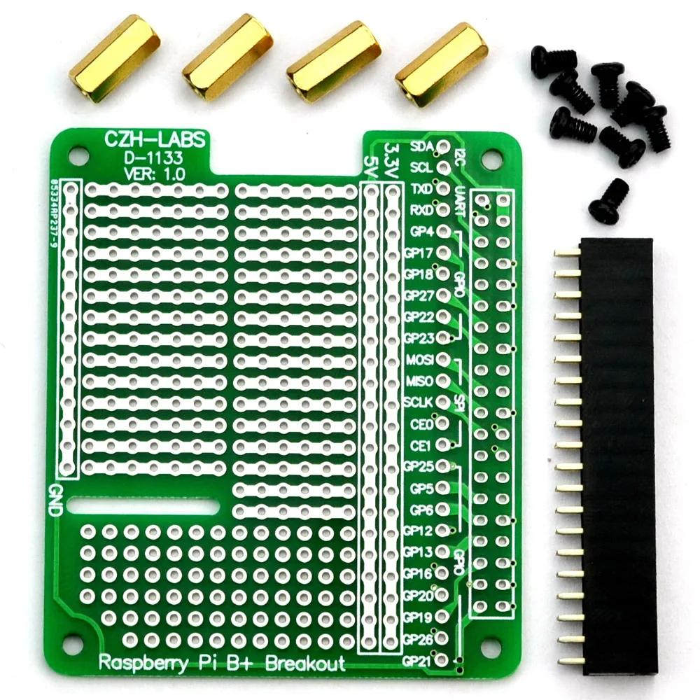Electronics-Salon Prototype Breakout PCB Shield Board Kit for Raspberry Pi 3 2 B+ A+, Breadboard DIY.
Electronics-Salon Prototype Breakout PCB Shield Board Kit for Raspberry Pi 3 2 B+ A+, Breadboard DIY.