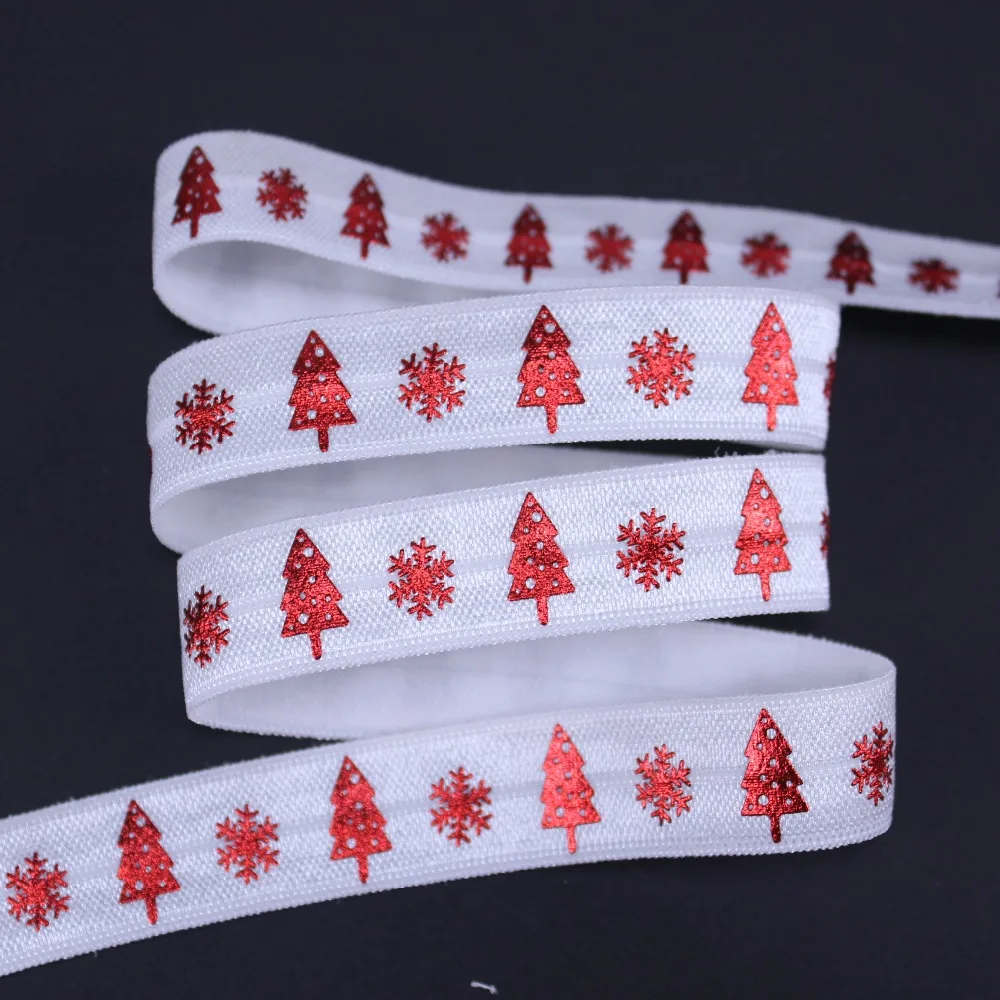 Red foil Snowflake & Christmas trees printed FOE fold over elastic 029 white for DIY accessaries
Red foil Snowflake & Christmas trees printed FOE fold over elastic 029 white for DIY accessaries