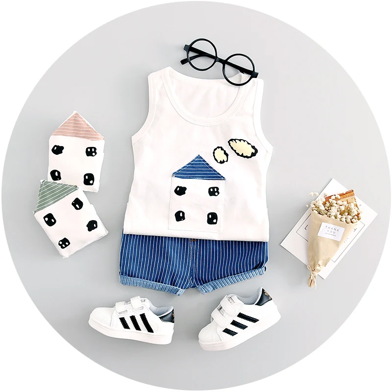 Baby Boy Clothes 2018 Summer High quality cotton baby clothing set 2pc for 1 2 3 years old boys vest suit A021-108 12