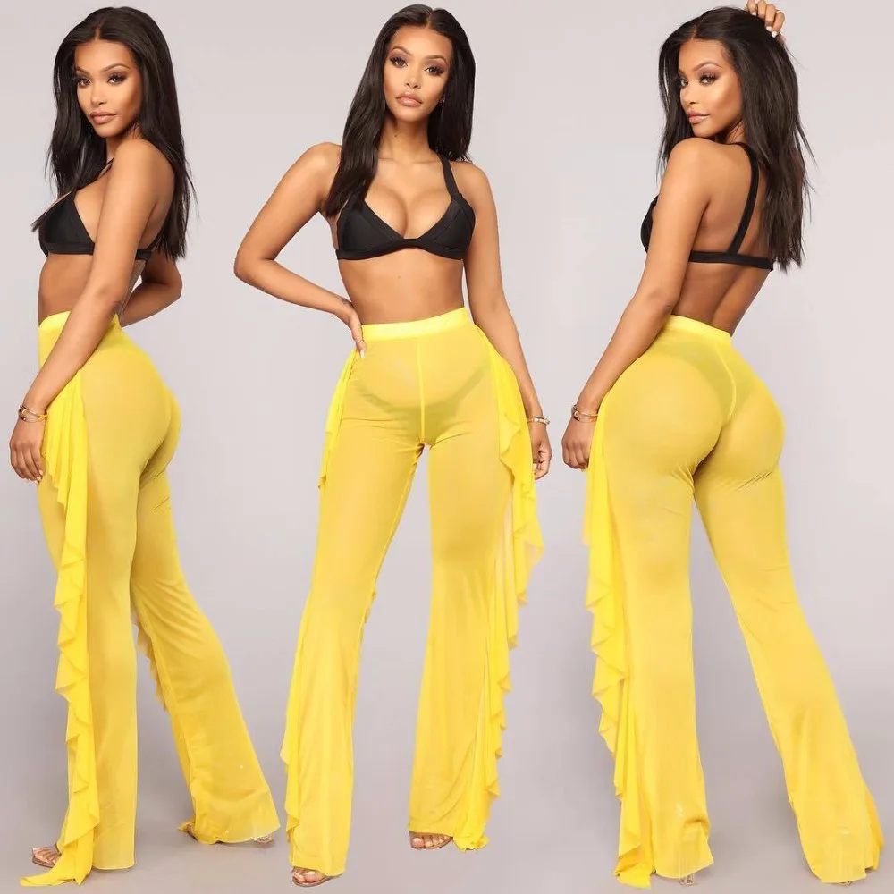 New Sexy Ruffle Women Beach Mesh Pants Sheer Wide Leg Pants Transparent See through Sea Holiday Cover Up Bikini Trouser Pantalon
New Sexy Ruffle Women Beach Mesh Pants Sheer Wide Leg Pants Transparent See through Sea Holiday Cover Up Bikini Trouser Pantalon
