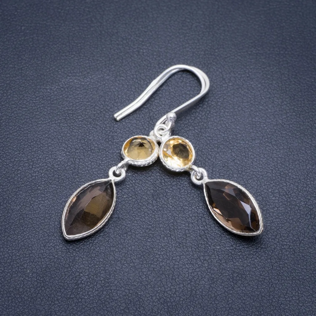 Natural Smoky Quartz and Citrine Handmade Unique 925 Sterling Silver Earrings 1.75" A2045
Natural Smoky Quartz and Citrine Handmade Unique 925 Sterling Silver Earrings 1.75" A2045