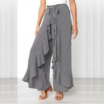 2019 Bow Tie Wide Leg Pants High Waist Women Belted Ruffle Black Striped Long Trousers Casual Womens Streetwear
2019 Bow Tie Wide Leg Pants High Waist Women Belted Ruffle Black Striped Long Trousers Casual Womens Streetwear