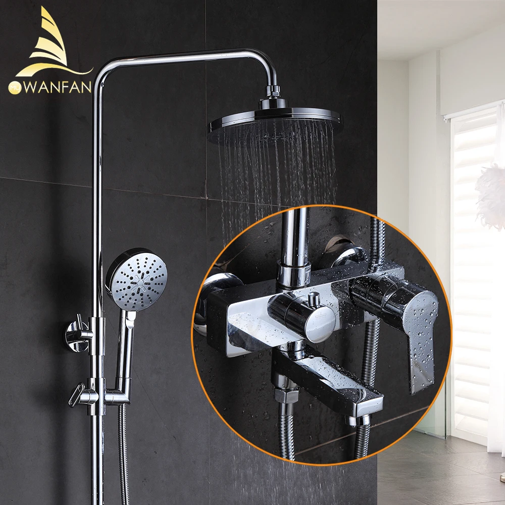 

Shower Faucet Brass Chrome Wall Mounted Bathtub Faucet Rain Shower Head Square Handheld Slid Bar Bathroom Mixer Tap Set 877002L