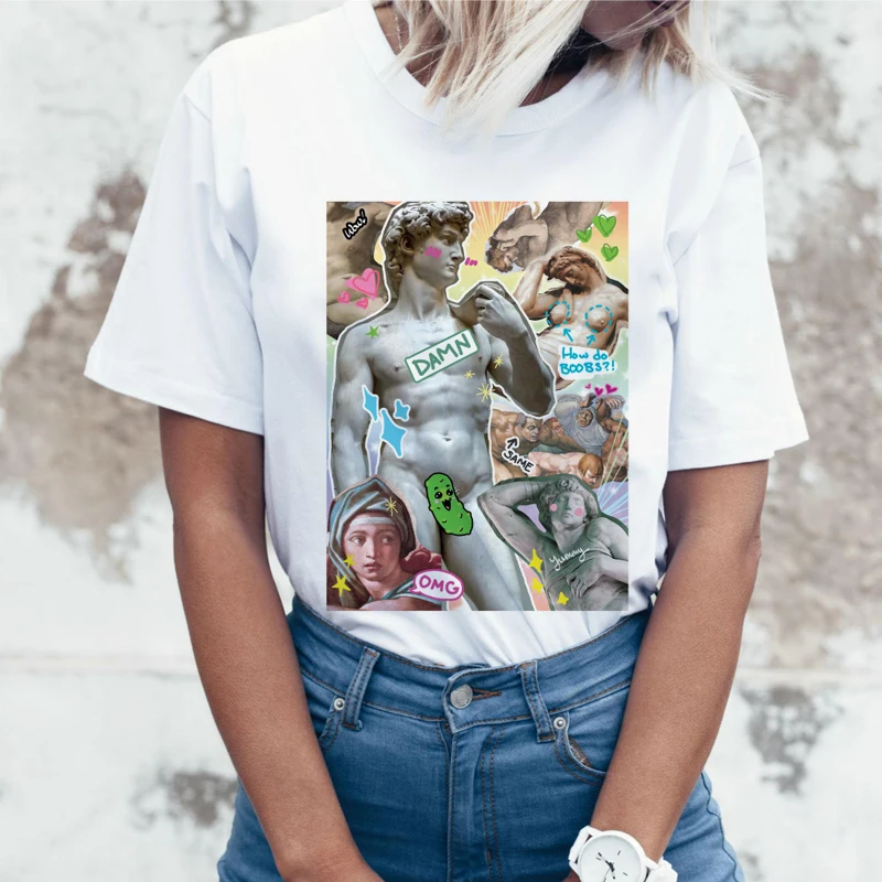 Фото Забавная женская футболка с микеланжело геем хип хоп круглый - купить