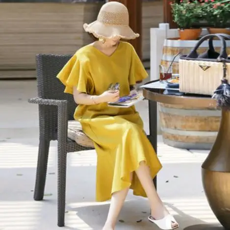 Yellow Butterfly Sleeve Cotton Linen Loose Summer Dress Korean design Ruffles V-neck Lady Shirt Dress 2019 Women Dress DC896
Yellow Butterfly Sleeve Cotton Linen Loose Summer Dress Korean design Ruffles V-neck Lady Shirt Dress 2019 Women Dress DC896