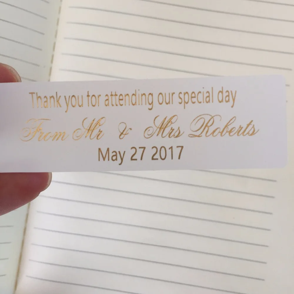 2.54 * 8 cm Personalized wedding favor stickers custom invitation envelop seals mini bottle labels with gold writing
2.54 * 8 cm Personalized wedding favor stickers custom invitation envelop seals mini bottle labels with gold writing