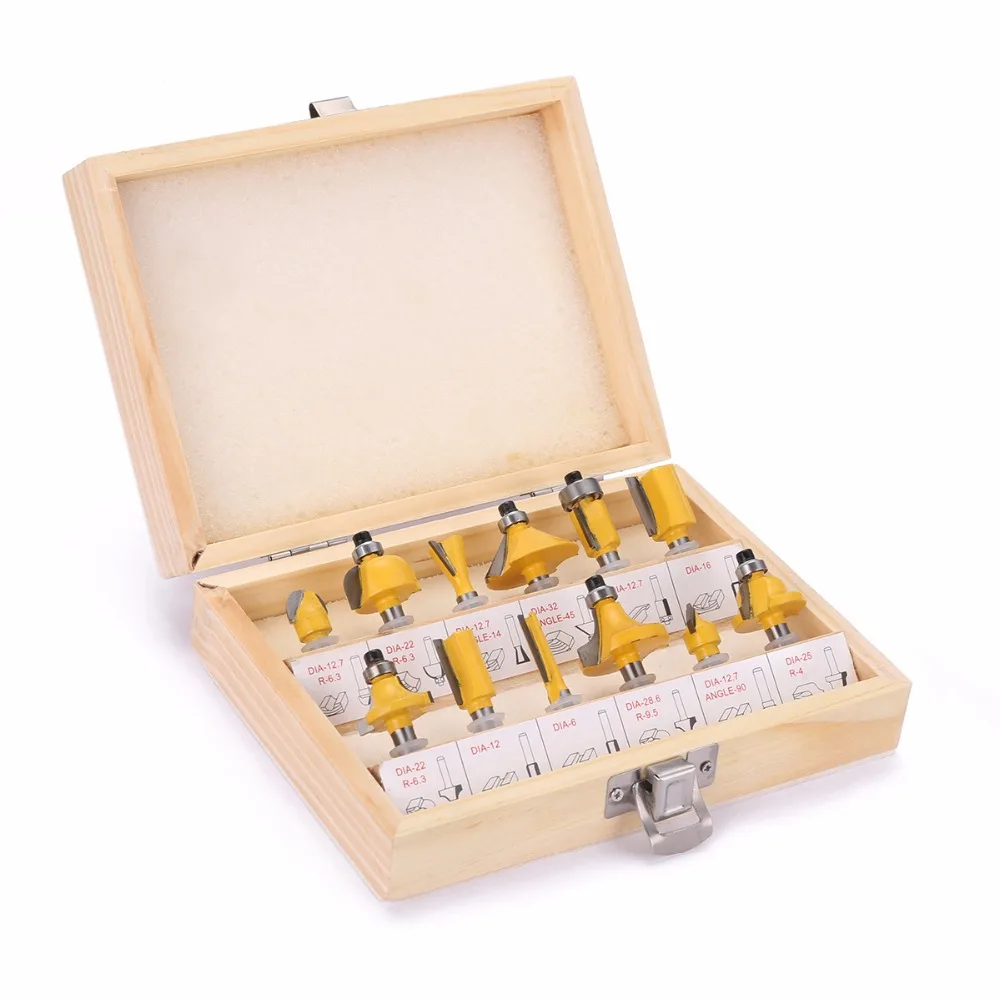 12pcs 1/4'' Shank Carbide Router Bit Set Durable Milling Woodworking Cutter Tool with Wooden Box 
12pcs 1/4'' Shank Carbide Router Bit Set Durable Milling Woodworking Cutter Tool with Wooden Box