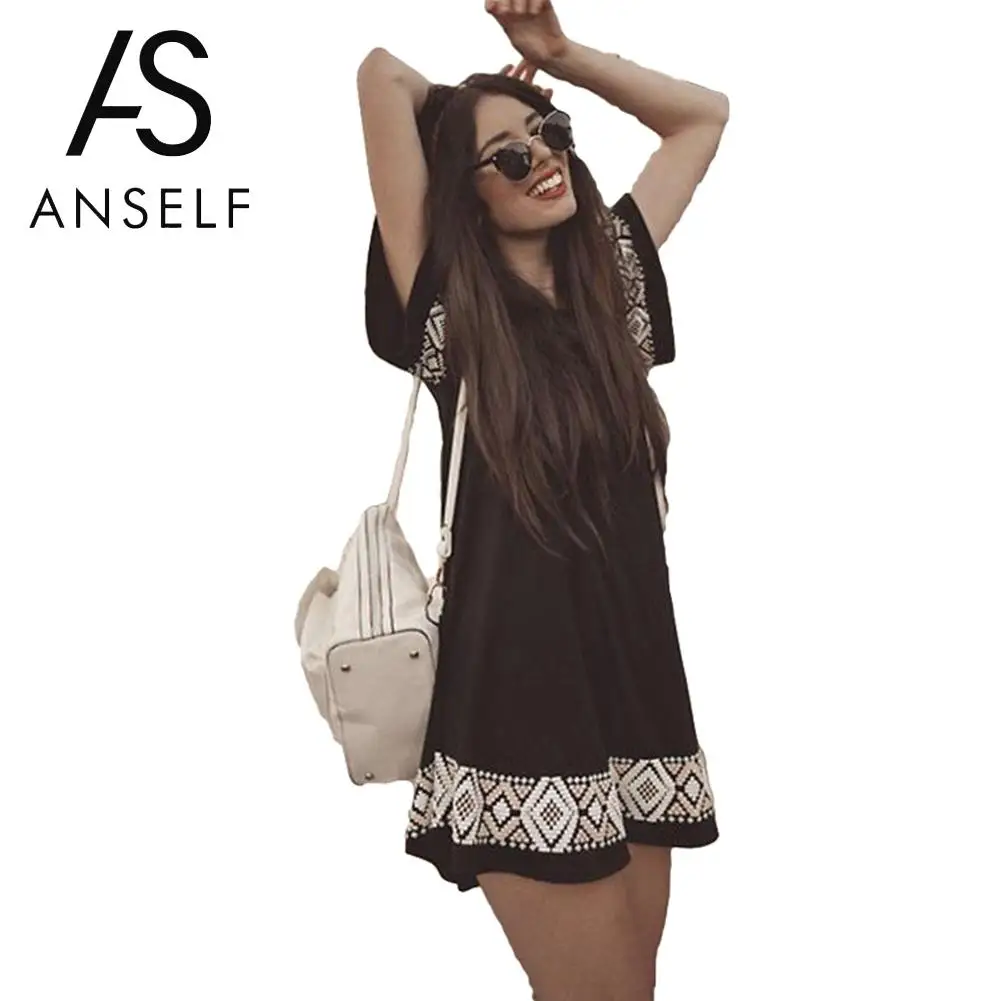 Anself Boho Women Mini Dress Contrast Geometric Patterns Print Summer Dresses Casual Swing A-Line Short Sleeve Holidaywear Black
Anself Boho Women Mini Dress Contrast Geometric Patterns Print Summer Dresses Casual Swing A-Line Short Sleeve Holidaywear Black
