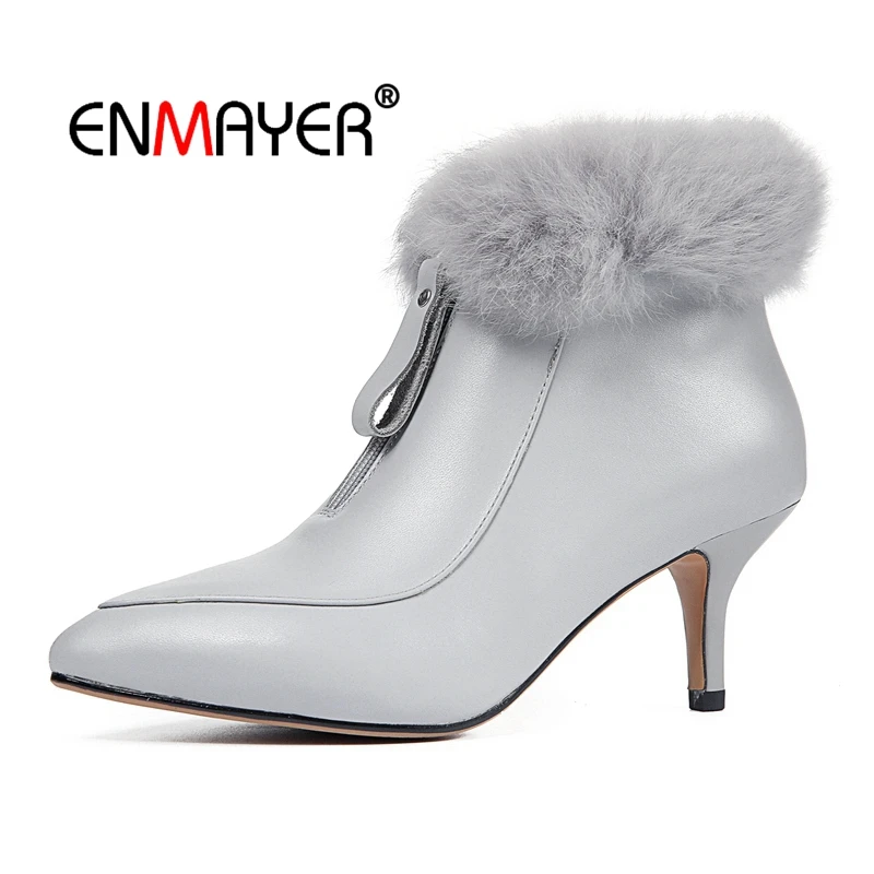 ENMAYER Women Ankle boot short boots women pointed toe zipper thin heel ankle boots lady solid fur botas mujer Size 34-39 CR1714
ENMAYER Women Ankle boot short boots women pointed toe zipper thin heel ankle boots lady solid fur botas mujer Size 34-39 CR1714