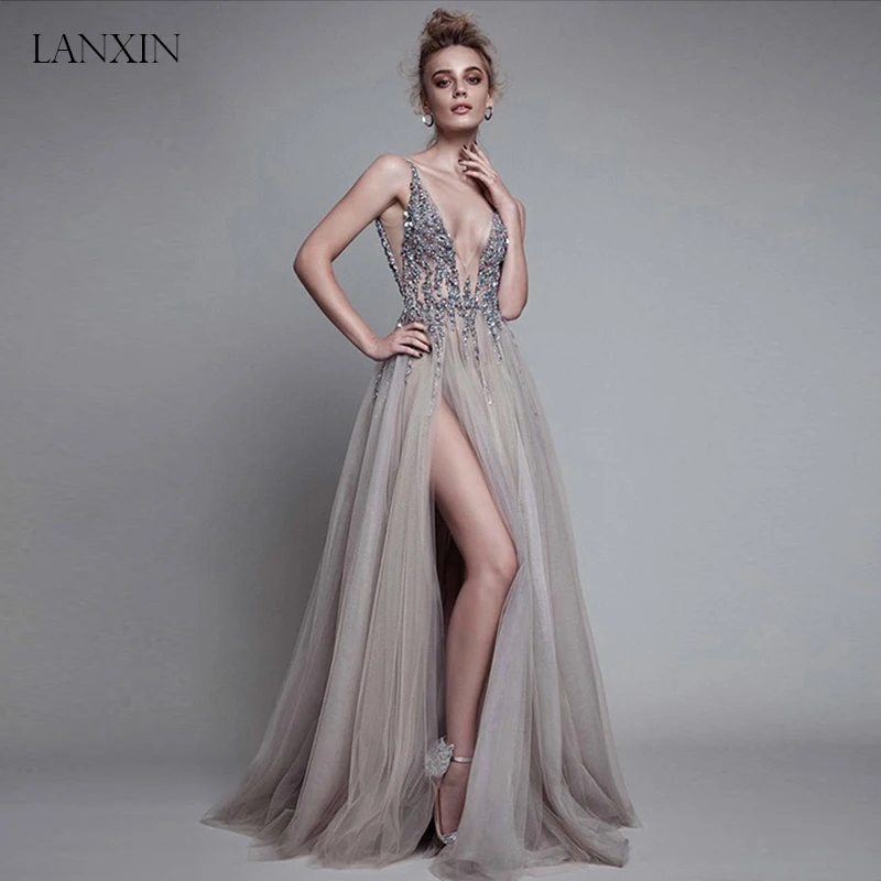 Sexy Long Prom Dresses Robe de Soiree Crystals Beading High Slit V Neck Backless Evening Dress Party Gown
Sexy Long Prom Dresses Robe de Soiree Crystals Beading High Slit V Neck Backless Evening Dress Party Gown