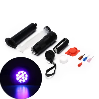 

Durable UV Kits Buzzer Bug Nymph Flashlight and Syringe Coating Tools 12 LEDs Super Bright Fishing Light UV Glue Cure Fly Tying