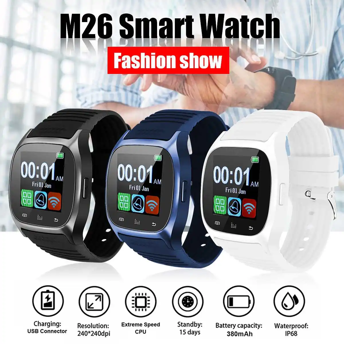 M26 bluetooth Smart Watch Wristwatch Sport Music Player Remote Control Camera for Smartphones Blood Pressure Heart Rate Monitor
M26 bluetooth Smart Watch Wristwatch Sport Music Player Remote Control Camera for Smartphones Blood Pressure Heart Rate Monitor