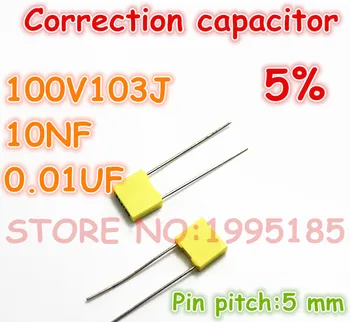 100pcs/lot correction Capacitor 100V103J 10NF 0.01UF 5% Metallized polyester film capacitor Pin pitch 5 mm
100pcs/lot correction Capacitor 100V103J 10NF 0.01UF 5% Metallized polyester film capacitor Pin pitch 5 mm