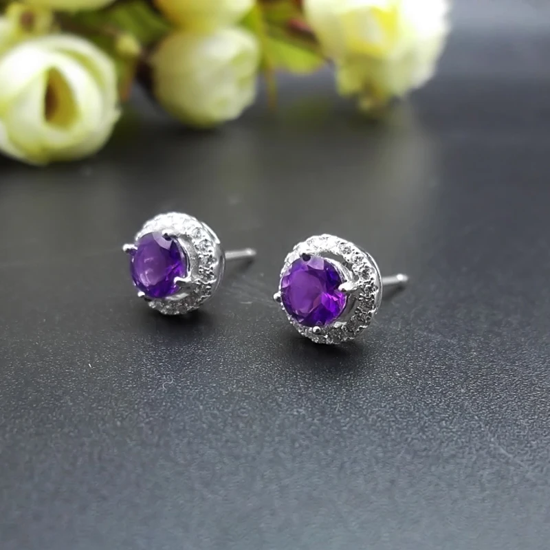 LANZYO 925 Silver sterling Amethyst Stud Earrings fashion gift jewelry fine party trendy women wholesale e050507agz
LANZYO 925 Silver sterling Amethyst Stud Earrings fashion gift jewelry fine party trendy women wholesale e050507agz