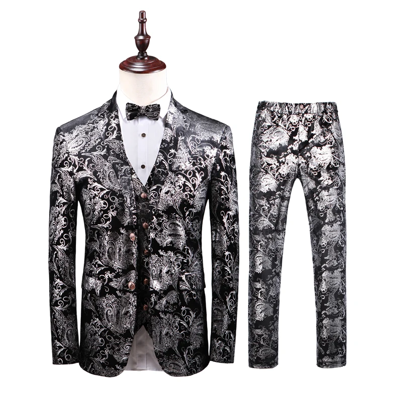 ( 3pcs Set: Jacket+Vest+Pants )Design Mens Stylish Black and Silver Smear Suits Stage Singer Wedding Groom Tuxedo Costume -5XL
( 3pcs Set: Jacket+Vest+Pants )Design Mens Stylish Black and Silver Smear Suits Stage Singer Wedding Groom Tuxedo Costume -5XL