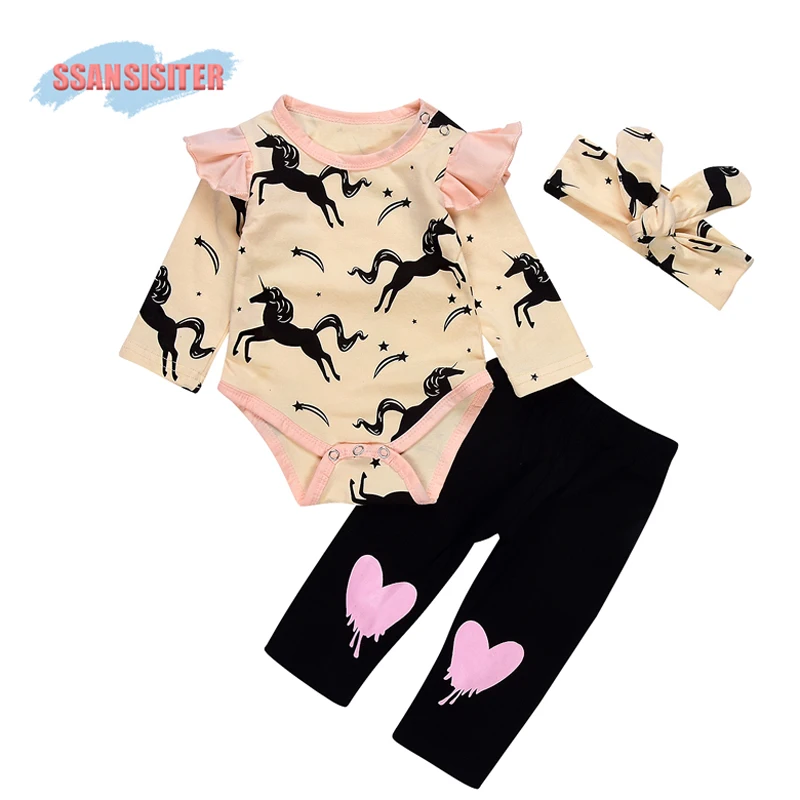 Baby Girls Clothing Sets Casual Cartoon Unicorn Clothes Cotton Long Sleeve Rompers Trousers Bowknot Headhand Princess Suits
Baby Girls Clothing Sets Casual Cartoon Unicorn Clothes Cotton Long Sleeve Rompers Trousers Bowknot Headhand Princess Suits