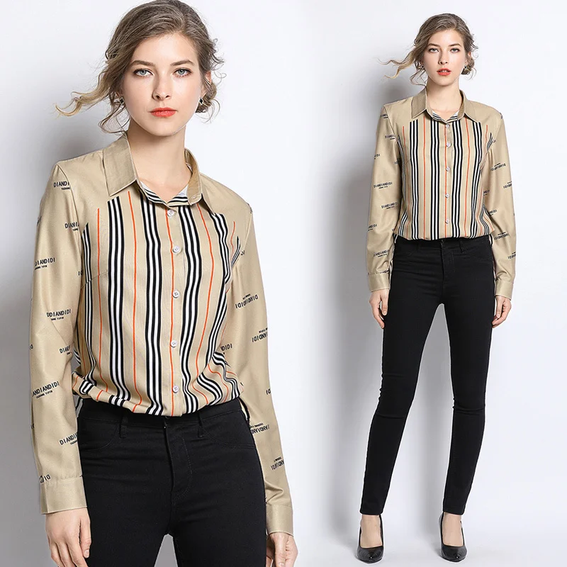 2019 Spring Summer Fall Runway Vintage Striped Print Collar Long Sleeve OL Turn-Down Neck Womens Party Casual Top Shirts Blouse
2019 Spring Summer Fall Runway Vintage Striped Print Collar Long Sleeve OL Turn-Down Neck Womens Party Casual Top Shirts Blouse