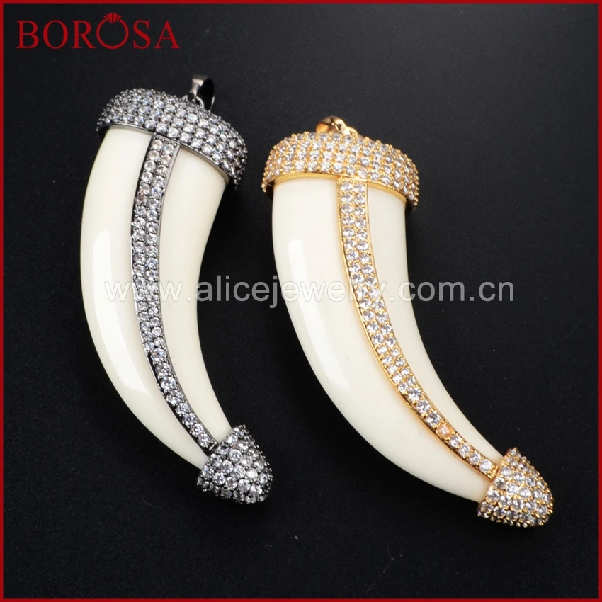 BOROSA White Ox Bone Carved Long Horn Shape Tusk Black/Gold Zirconia Rhinestones Paved Pendants Fashion Jewelry Making WX245
BOROSA White Ox Bone Carved Long Horn Shape Tusk Black/Gold Zirconia Rhinestones Paved Pendants Fashion Jewelry Making WX245