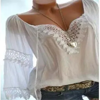 Ladies Large size Blouse 2019 spring summer openwork lace long-sleeved shirt solid color large V-neck casual Shirt S-5XL
Ladies Large size Blouse 2019 spring summer openwork lace long-sleeved shirt solid color large V-neck casual Shirt S-5XL