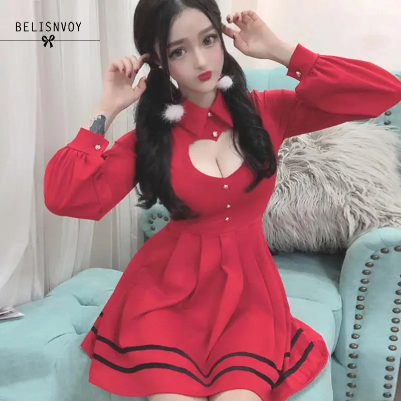 Spring Korean Sexy Pleated Dress 2019 Women Sweet Cute Hollow Heart Slim Ladies A Line Party Dresses Kawaii Mini Shirt Dress
Spring Korean Sexy Pleated Dress 2019 Women Sweet Cute Hollow Heart Slim Ladies A Line Party Dresses Kawaii Mini Shirt Dress
