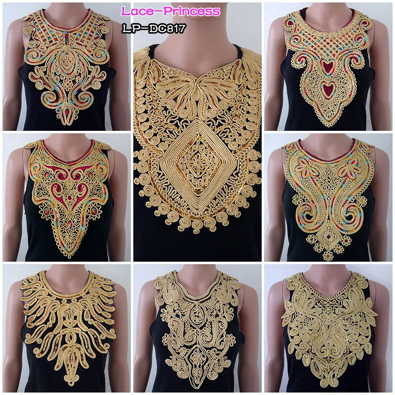 2 PCS gold colorful Sequins rope polyester Embroidered venise lace Decorative collar clothing Accessories collar flower DC817
2 PCS gold colorful Sequins rope polyester Embroidered venise lace Decorative collar clothing Accessories collar flower DC817