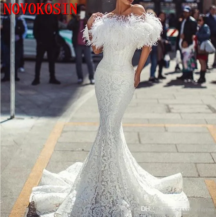 2019 Charming White Mermaid Wedding Dresses With Feather Sexy Boat Neck Floor Length Off The Shoulder Lace Wedding Bridal Gown
2019 Charming White Mermaid Wedding Dresses With Feather Sexy Boat Neck Floor Length Off The Shoulder Lace Wedding Bridal Gown