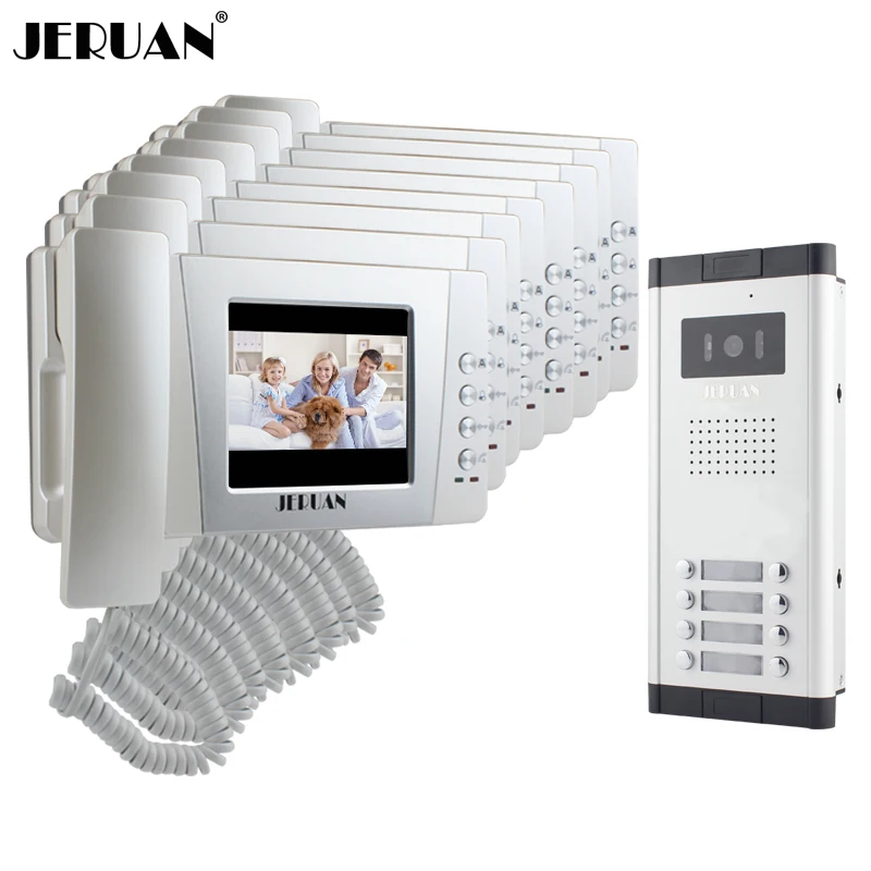 

JEX Apartment 4.3 inch TFT color Video Door Phone Intercom System 8 Handheld Monitor 1 HD IR Camera for 8 Call Button