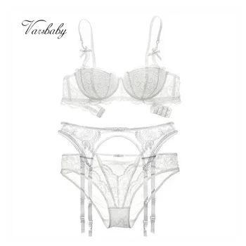 Varsbaby half cup thin cotton ultra-thin cup sexy lace bra sets for women bra+panties+garters 3 piece for ladies 
Varsbaby half cup thin cotton ultra-thin cup sexy lace bra sets for women bra+panties+garters 3 piece for ladies