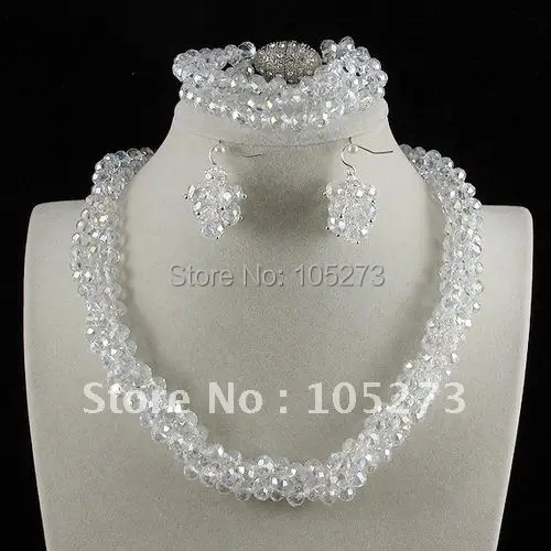 

Charming!Nice white Color Crystal Bead Necklace Bracelet Earring Jewelry Set AA 6X8MM Magnet Clasp Wholesale Free Shipping A2658