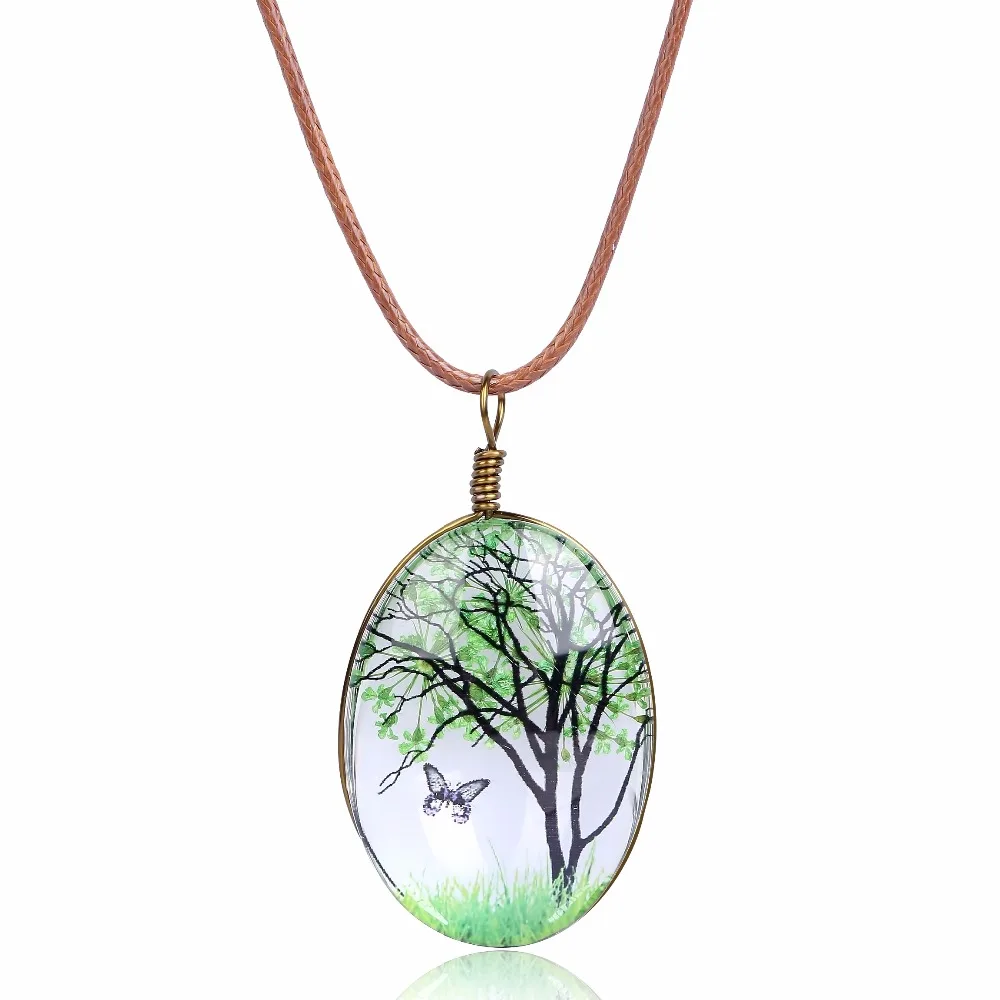 Women Handmade Transparent Glass Oval Pendant Necklace dichroic glass jewelry Gift Jewelry 3582