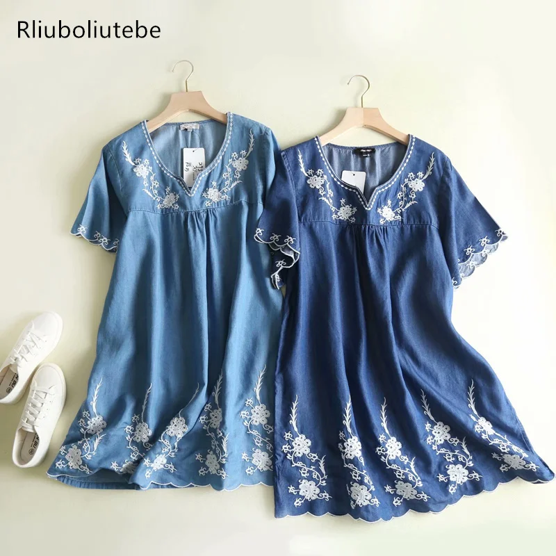 Loose Summer Denim Dress Women Light Blue Embroidery V Neck Short Sleeve High Waist Floral Soft Jeans Shirt Dress Vestido Mujer
Loose Summer Denim Dress Women Light Blue Embroidery V Neck Short Sleeve High Waist Floral Soft Jeans Shirt Dress Vestido Mujer
