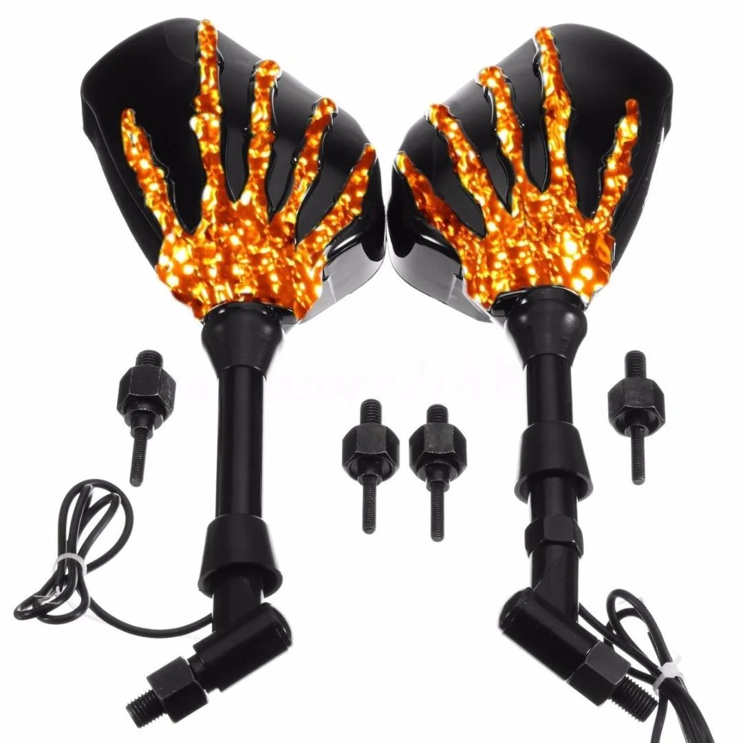 2PCS/set Skull Hand LED Turn Signal Integrated Rearview Mirror For Motorcycle