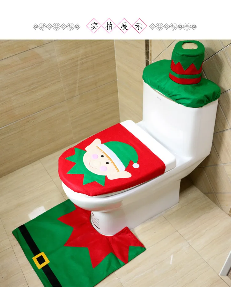 3pcs Set Christmas Bear Toilet Seat Cover And Rug Bathroom Contour Xmas Home