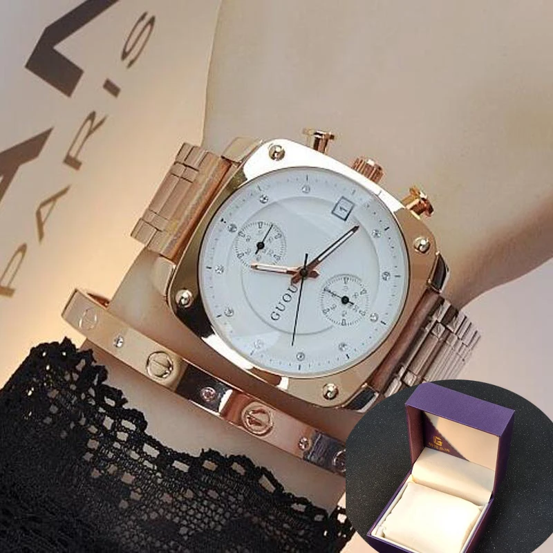Часы наручные унисекс брендовые Роскошные водонепроницаемые с квадратным циферблатом под розовое золото