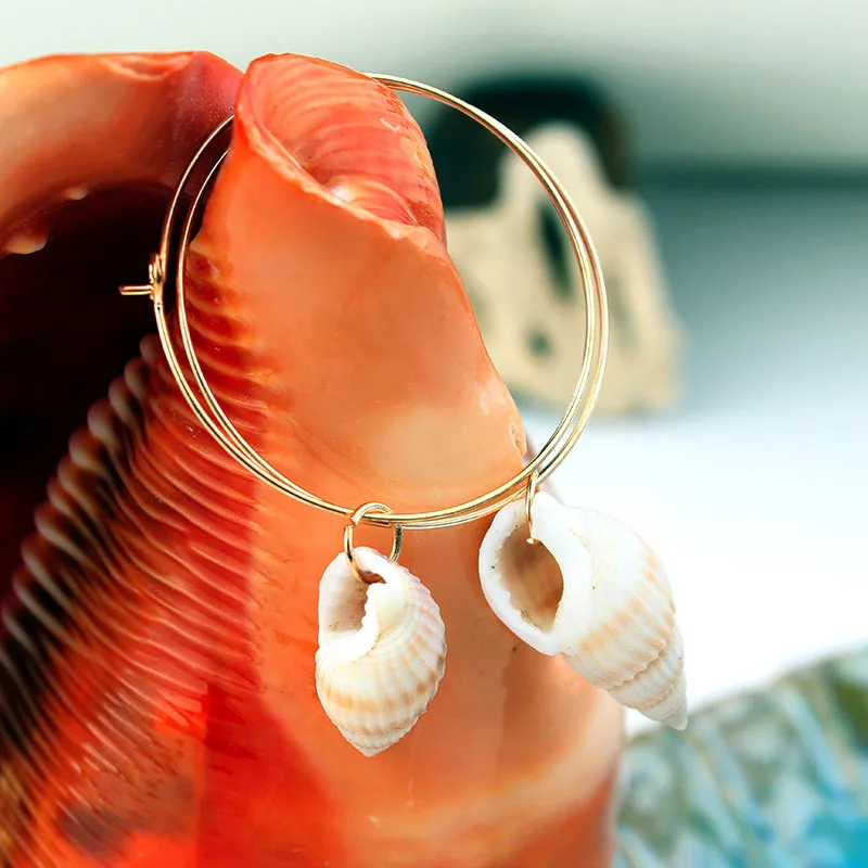 

New Fashion Bohemia Circle Round Natural Shell Earrings Gold Hoop Ocean Conch Cowrie Seashell Earrings For Women Beach Accessory