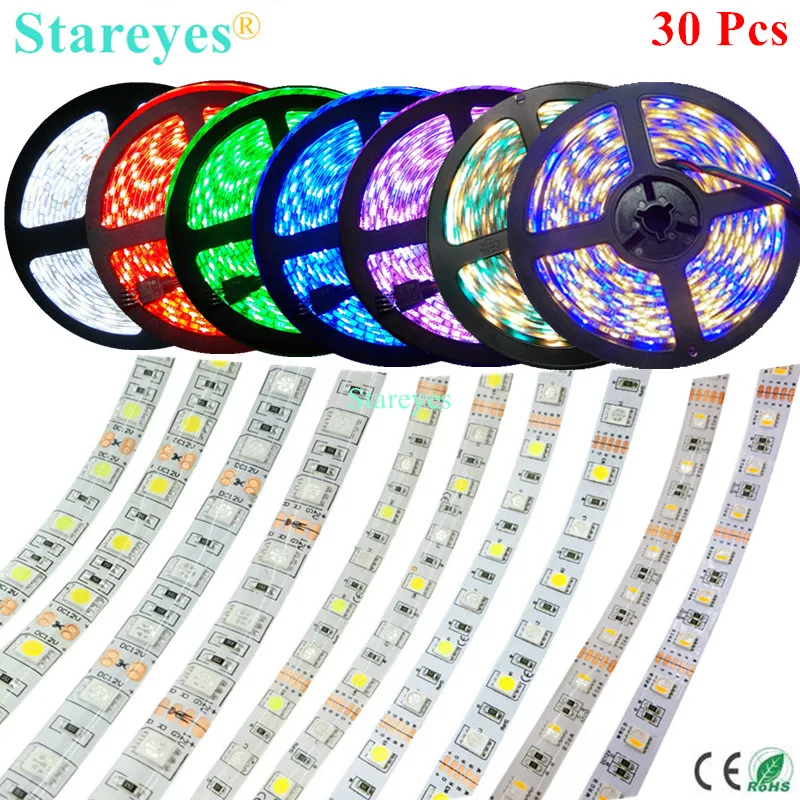 

30 Pcs SMD 5050 60 LED/m DC12V 24V 5m LED Strip Warm white CCT RGB RGBW RGBWW 4 in 1 RGBCCT 5 in 1 tape lighting IP20 IP65 IP67