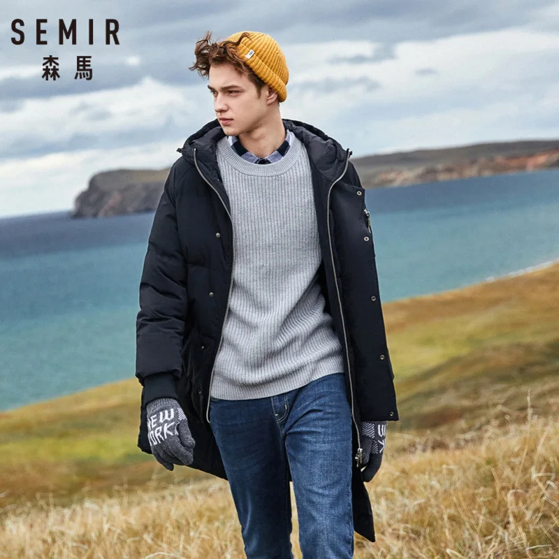 

SEMIR Men Quilted Down Hooded Coat with Pocket Down Filling Puffer Coat with Lined Hood Zip&Snap Closure Tab at Back Ribbed Cuff