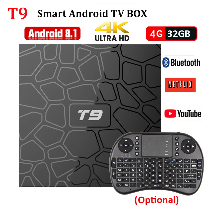 

T9 Smart TV BOX Android 9.0 RK3328 Quad Core DDR4 4GB Ram 32GB Rom Smart Set-top Box 2.4G WIFI 4K USB 3.0 HDR H.265 Media Player