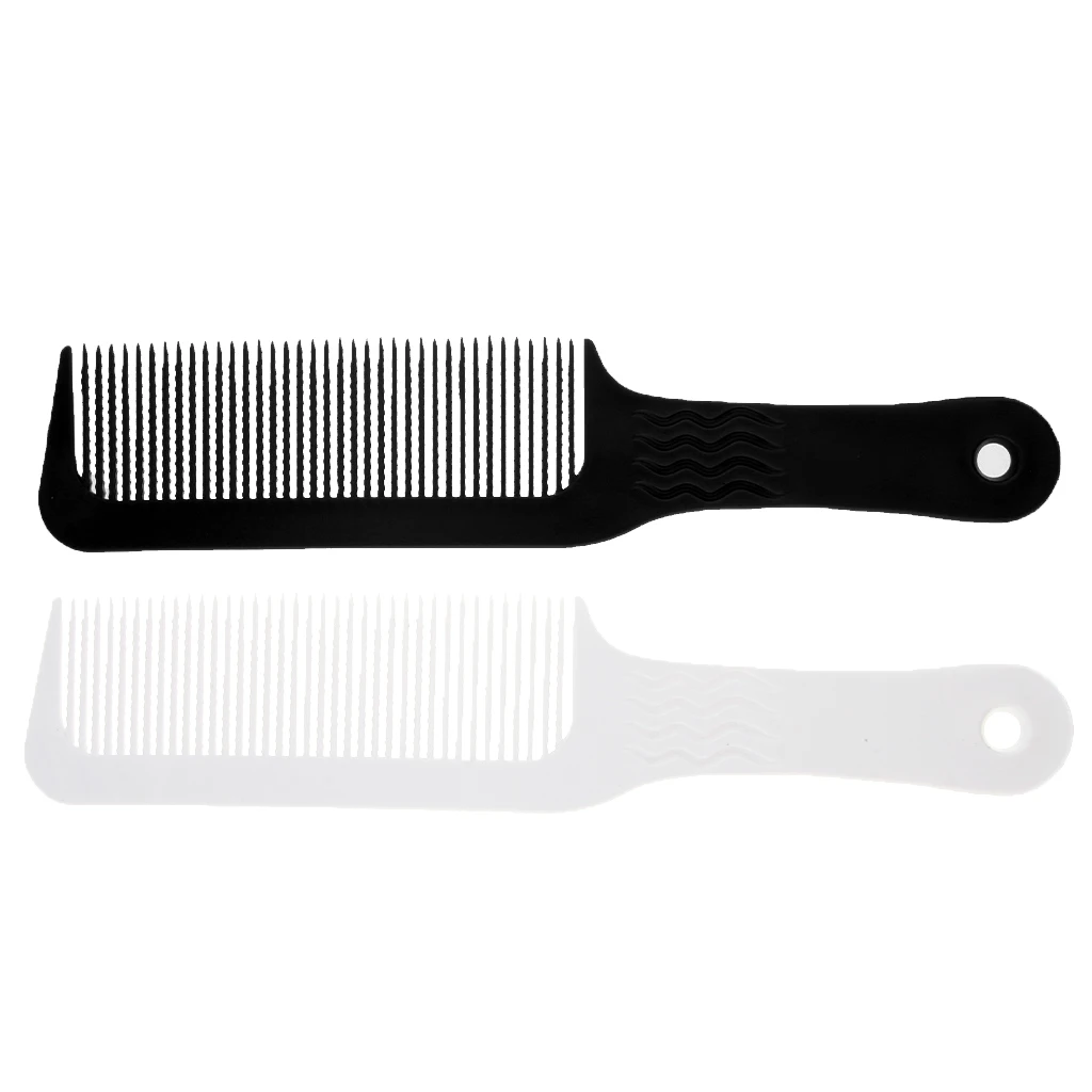 2 Pieces 9.3 inch Flat Top Clipper Comb Finely Waved Teeth Barber Salon Hair Cut Styling Comb - White Black Heat-Resistant