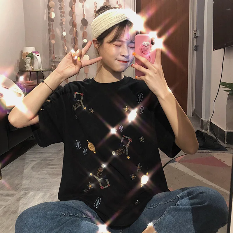 Mori girl new brand summer fashion loose sexy Print T-shirt Star embroidered sequins tops leisure Cotton T-shirt for student
Mori girl new brand summer fashion loose sexy Print T-shirt Star embroidered sequins tops leisure Cotton T-shirt for student