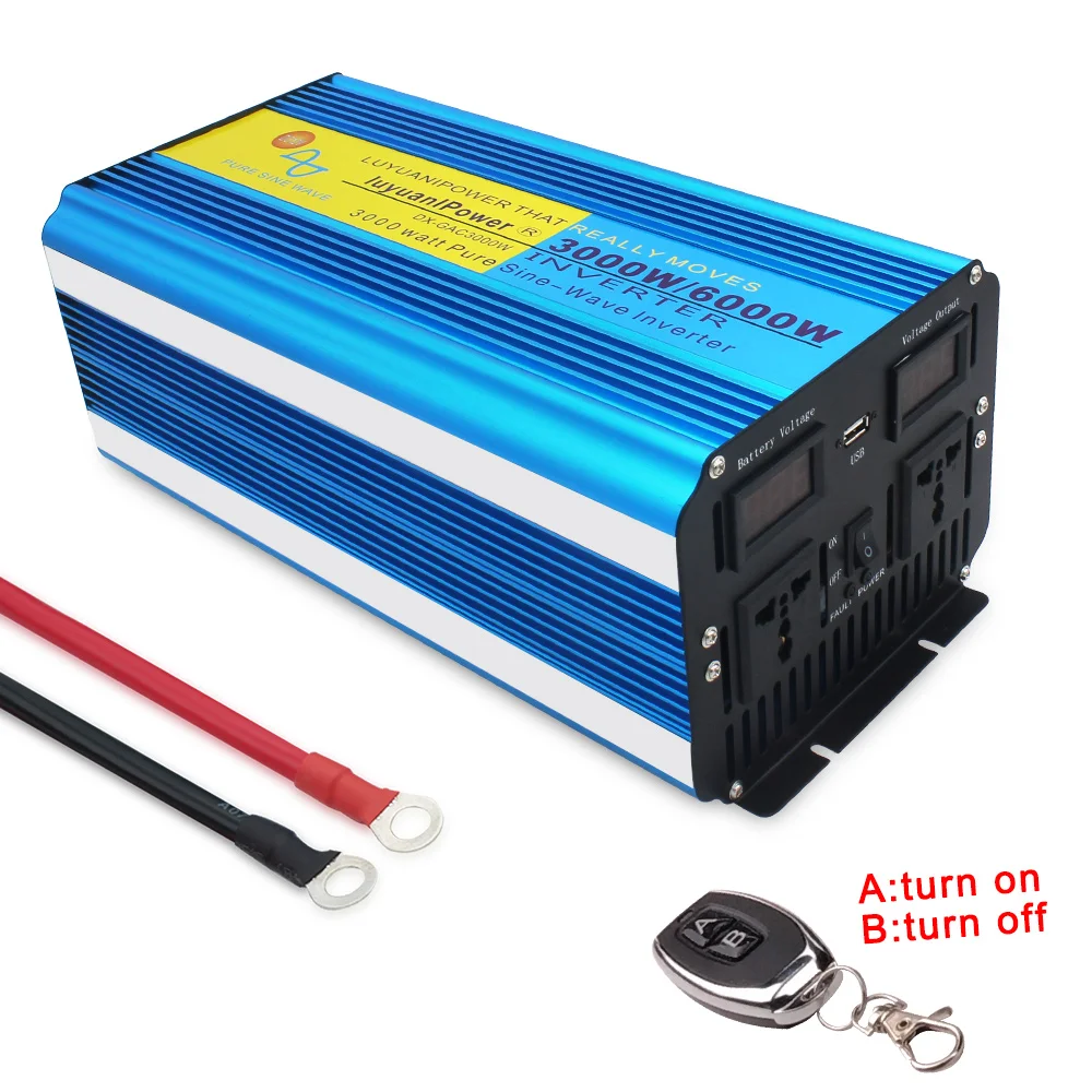 6000W pure sine wave power inverter transformer DC 12V/24V TO AC 220V/230V/240V with Dual LED Display 3.1A USB wireless control
6000W pure sine wave power inverter transformer DC 12V/24V TO AC 220V/230V/240V with Dual LED Display 3.1A USB wireless control