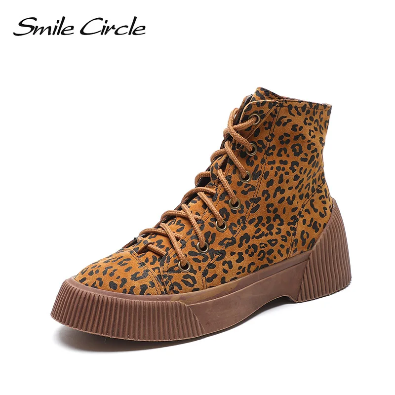 Smile Circle 2019 spring shoes woman boots Fashion leopard Genuine Leather Flat Platform Boots lace-up High-top Ladies Shoes
Smile Circle 2019 spring shoes woman boots Fashion leopard Genuine Leather Flat Platform Boots lace-up High-top Ladies Shoes